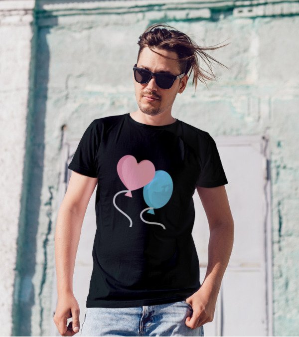 Pink Heart Blue Oval Balloons T-Shirt