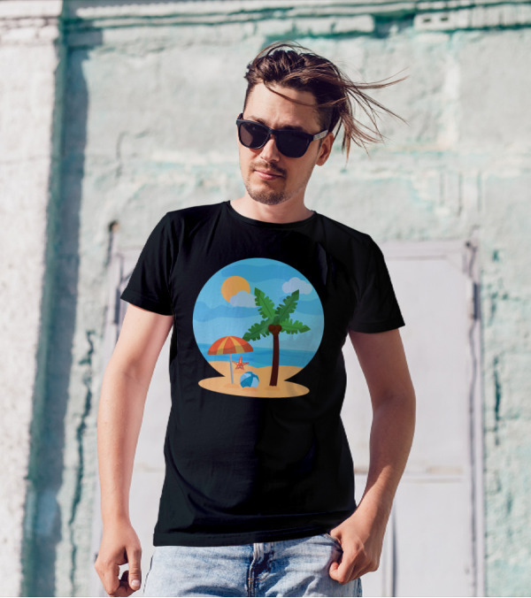 Beach Love Palm Tree Ocean Sun Sand Umbrella Starfish T-Shirt