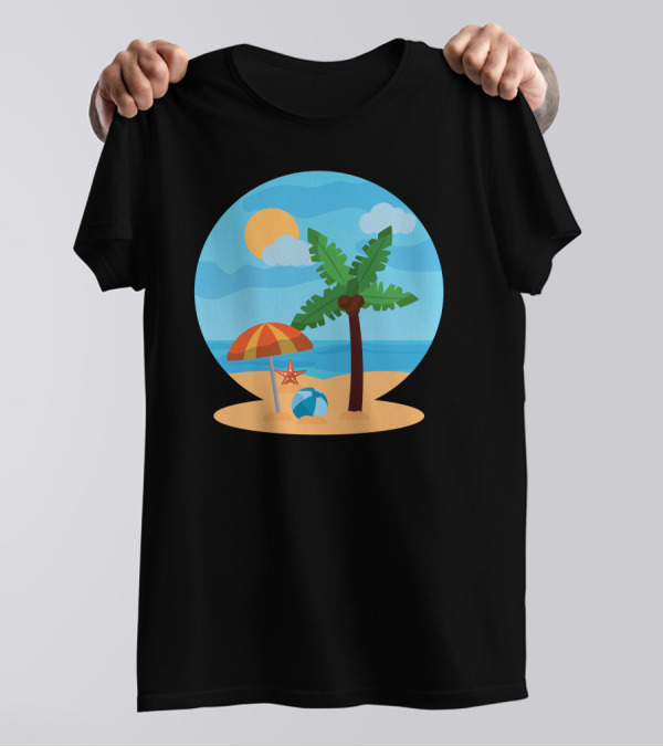 Beach Love Palm Tree Ocean Sun Sand Umbrella Starfish T-Shirt
