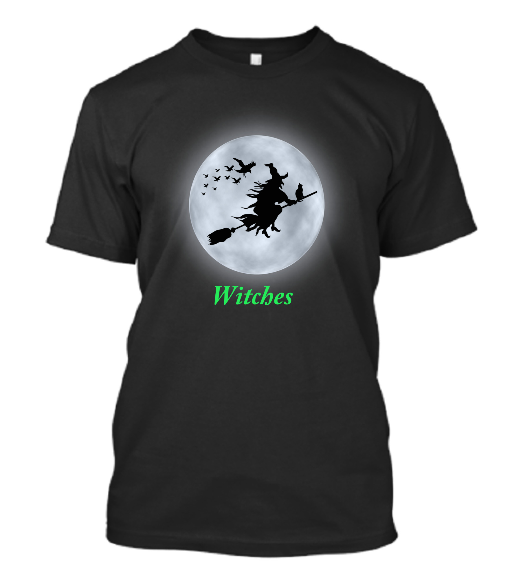 Witches Flying On Broom Silhouette Full Moon Night T-Shirt