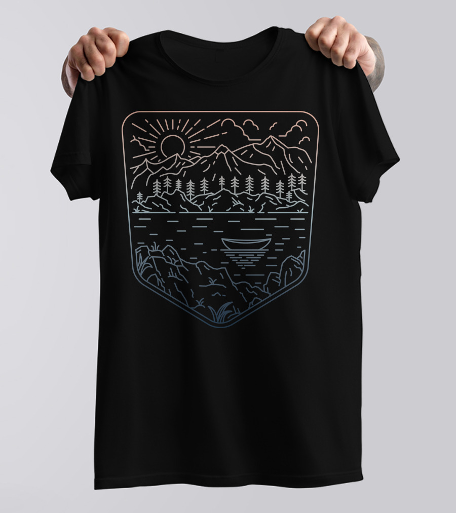 Canoe Lake Sunset With Mountains And Trees T-Shirt