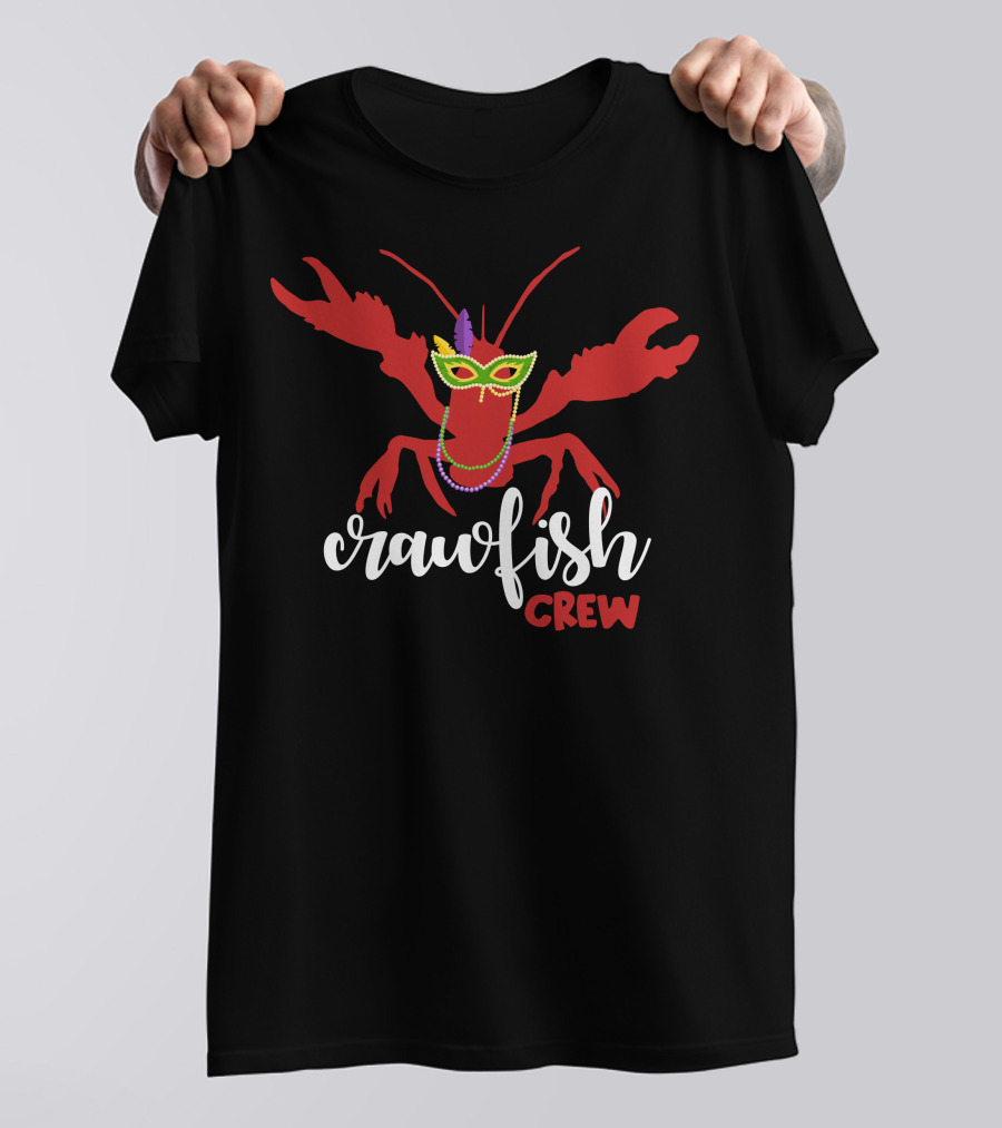 Crawfish Crew Mardi Gras Mask Beads T-Shirt