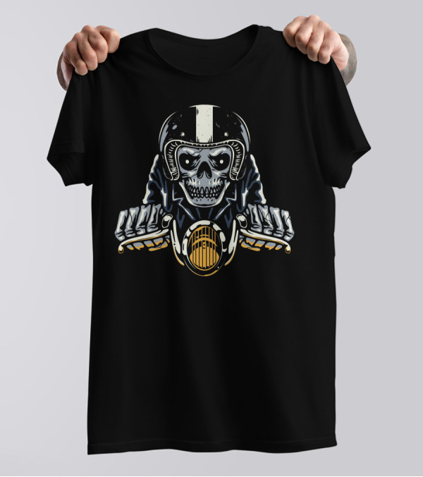 Death Biker Skull With Helmet And Handlebars T-Shirt