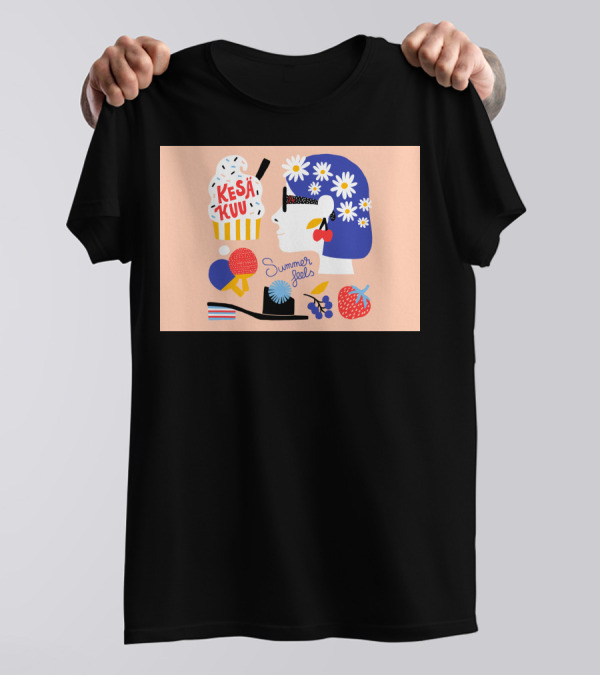 Summer Feels Kesäkuu Ice Cream Flowers And Fruits T-Shirt