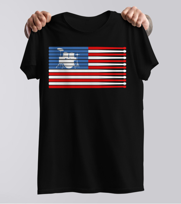 Drums American Flag Drumsticks Independence USA T-Shirt