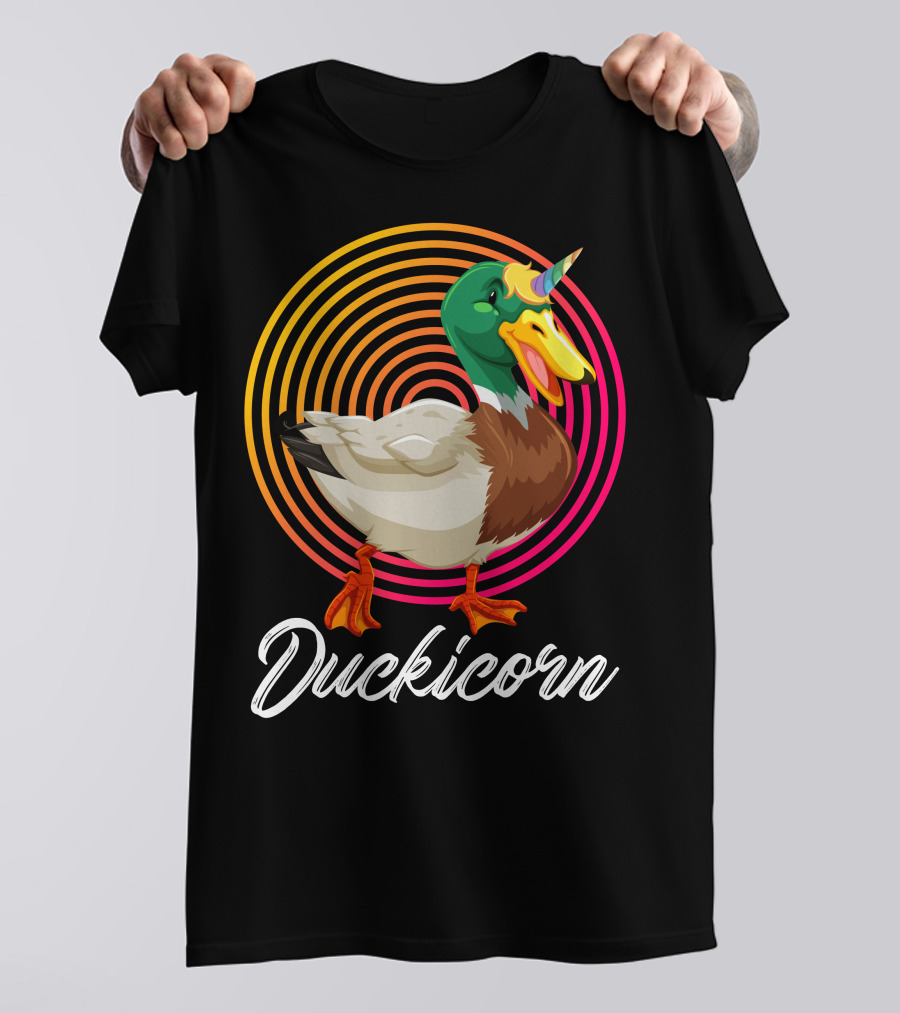 Duckicorn Mallard With Unicorn Horn And Colorful Spiral Background T-Shirt