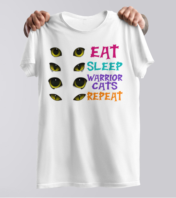 Eat Sleep Warrior Cats Repeat With Yellow Cat Eyes T-Shirt