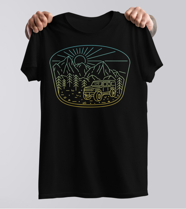 Expedition Offroad Adventure Mountains Jeep Sunburst T-Shirt