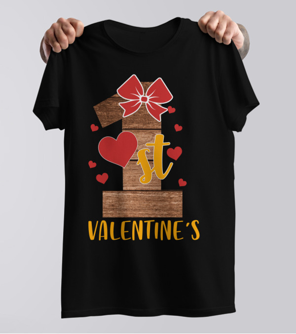 1st Valentine's With Hearts And Bow T-Shirt