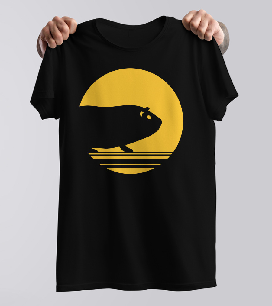 Guinea Pig Silhouette Against Yellow Moon Circle T-Shirt