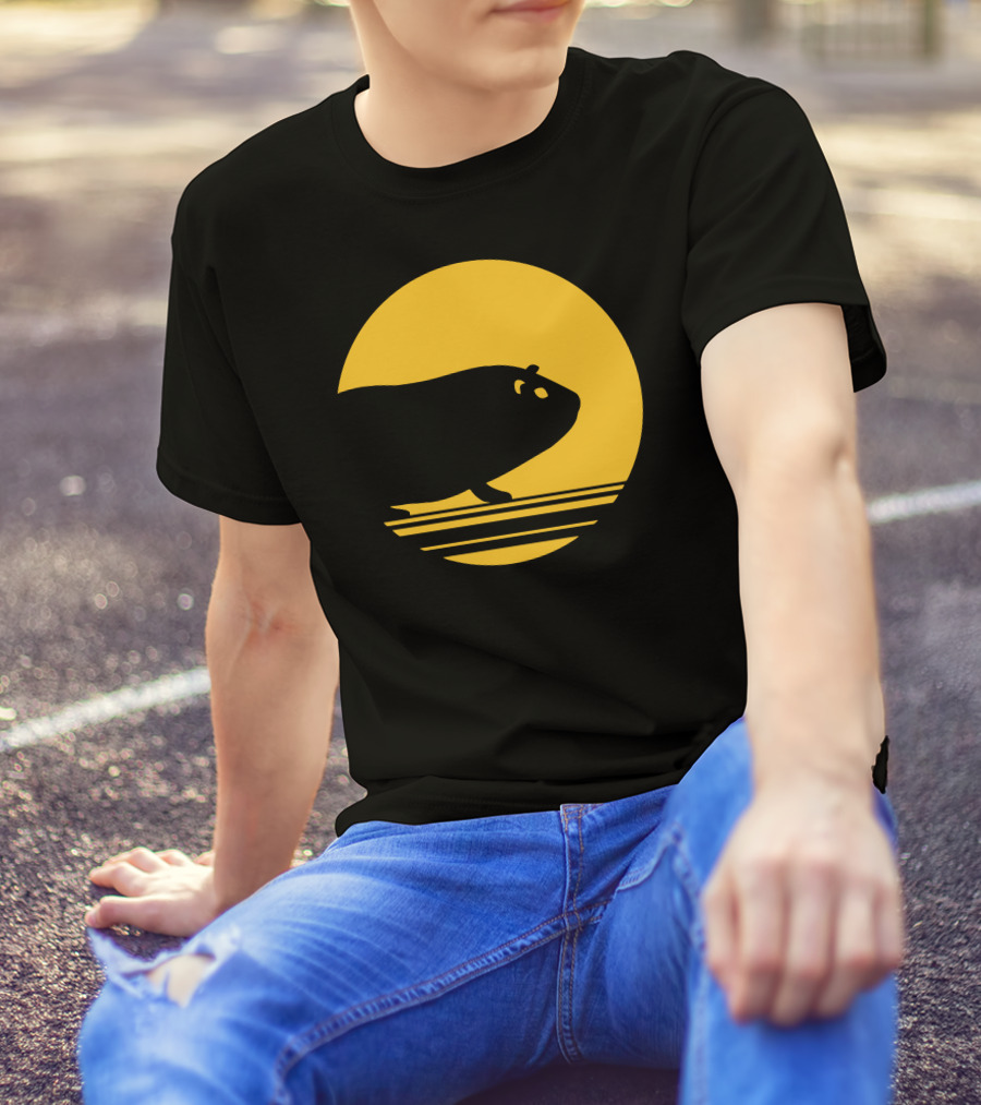 Guinea Pig Silhouette Against Yellow Moon Circle T-Shirt