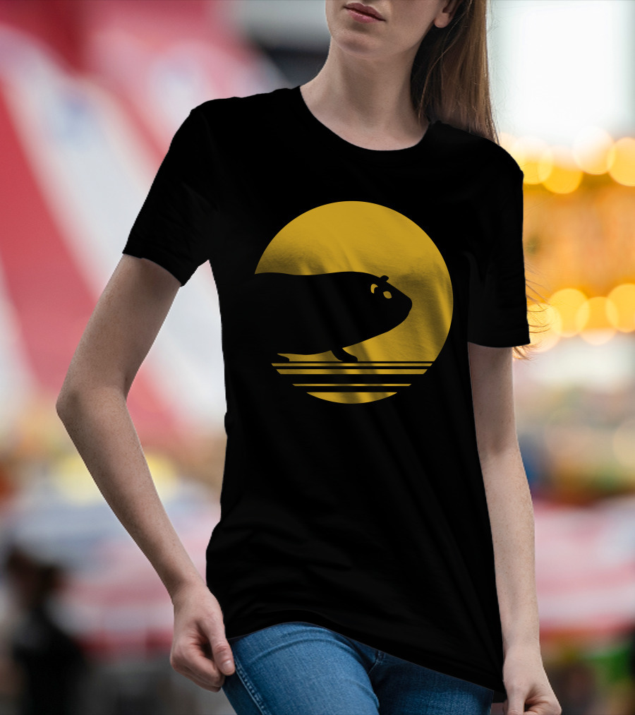 Guinea Pig Silhouette Against Yellow Moon Circle T-Shirt