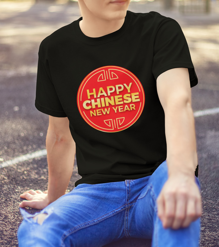 Happy Chinese New Year Red And Gold Circular Emblem T-Shirt