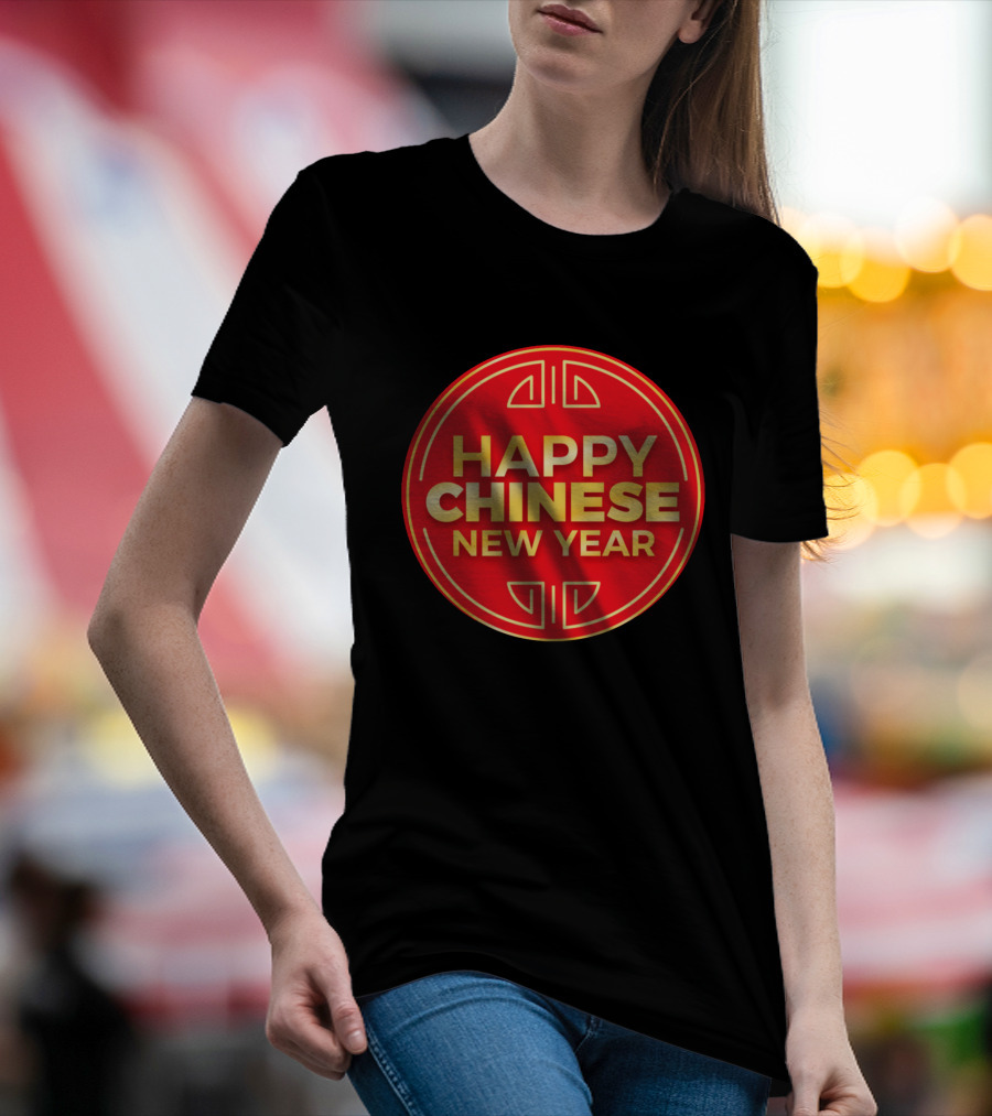 Happy Chinese New Year Red And Gold Circular Emblem T-Shirt