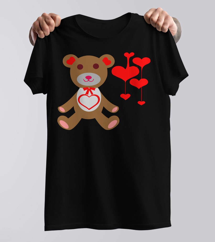 Happy Valentine Day Teddy Bear With Heart Balloons T-Shirt