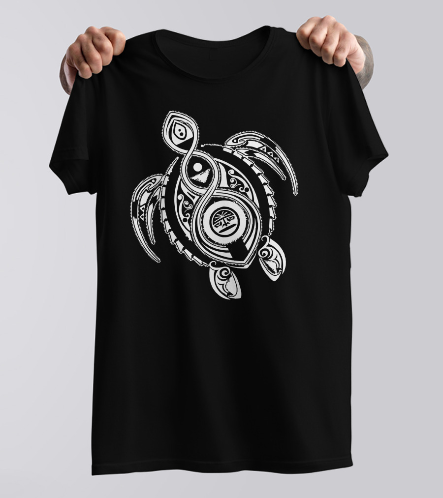 Hawaiian Turtle Tribal Design With Black And White Intricate T-Shirt