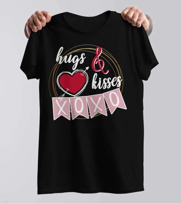 Hugs And Kisses Xoxo Heart Arrow Design For Dark T-Shirt