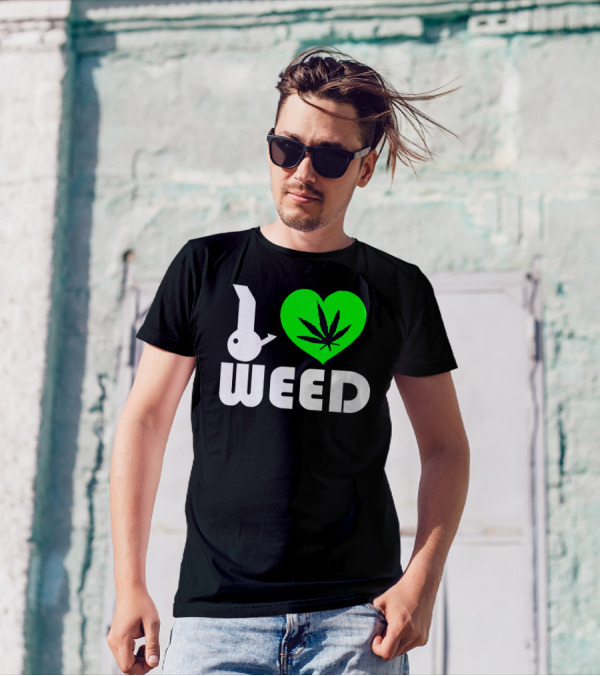 I Love Weed Green Heart Leaf T-Shirt