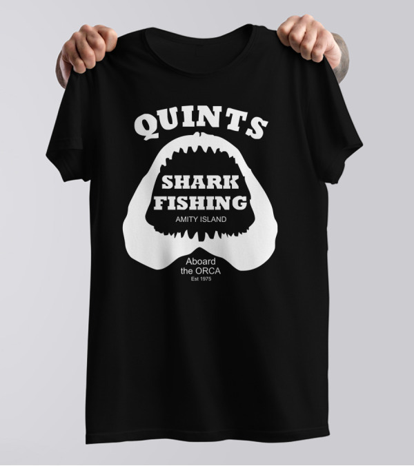 QUINTS Shark Fishing Amity Island Aboard The ORCA Est 1975 T-Shirt