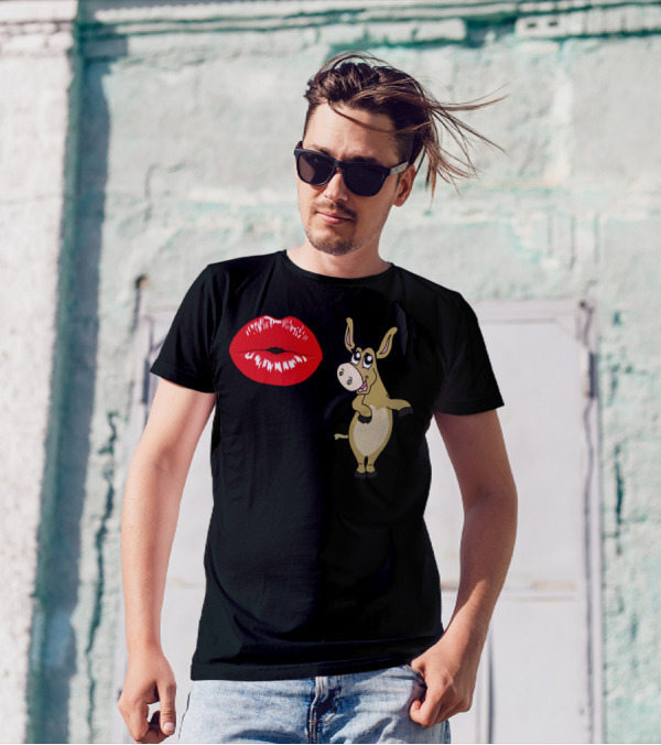 Kiss My Donkey Red Lips Cartoon Donkey T-Shirt