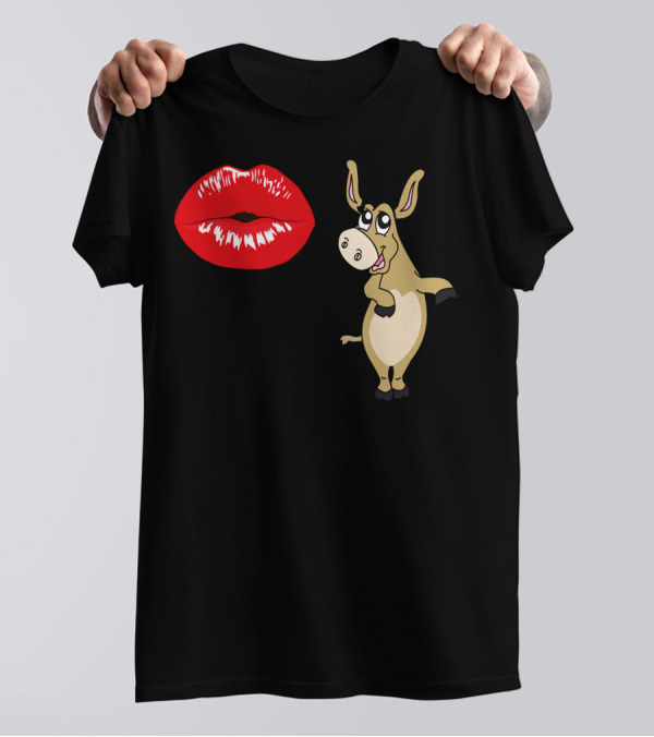 Kiss My Donkey Red Lips Cartoon Donkey T-Shirt