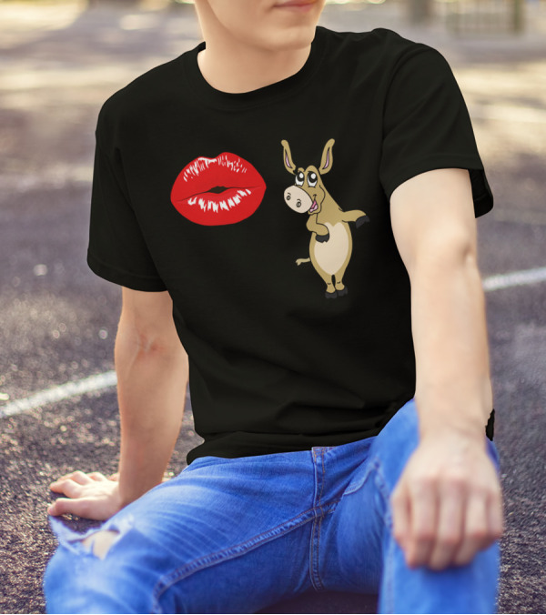 Kiss My Donkey Red Lips Cartoon Donkey T-Shirt