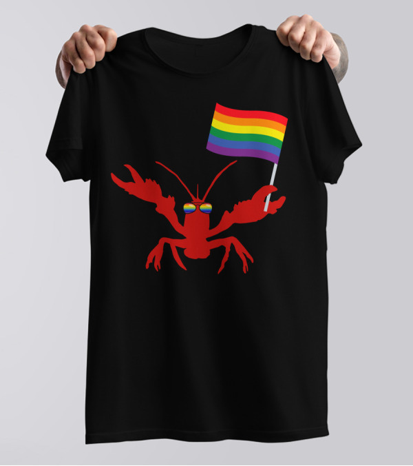 LGBT Crawfish With Pride Rainbow Flag And Glasses T-Shirt