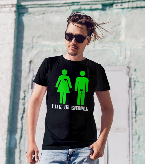 Life Is Simple Green Figures With Hearts T-Shirt