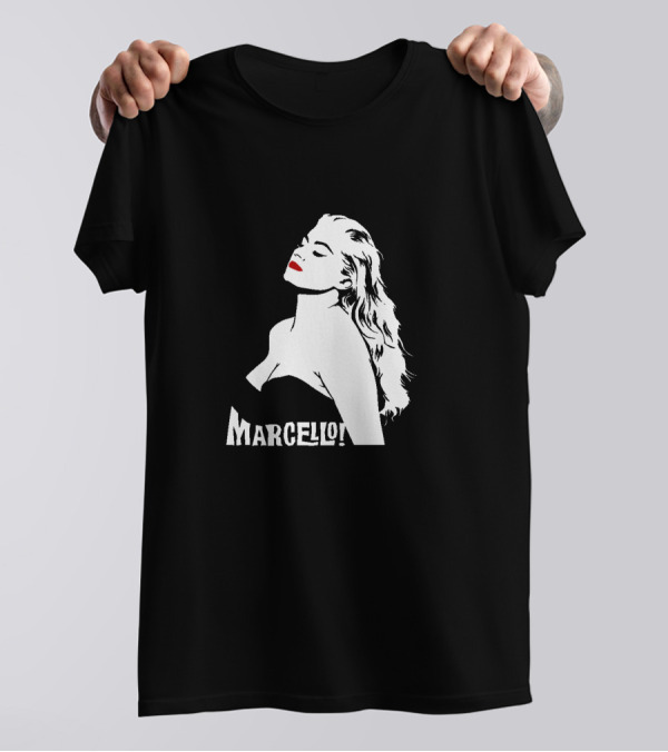 Marcello Iconic Black And White Portrait With Red Lips T-Shirt