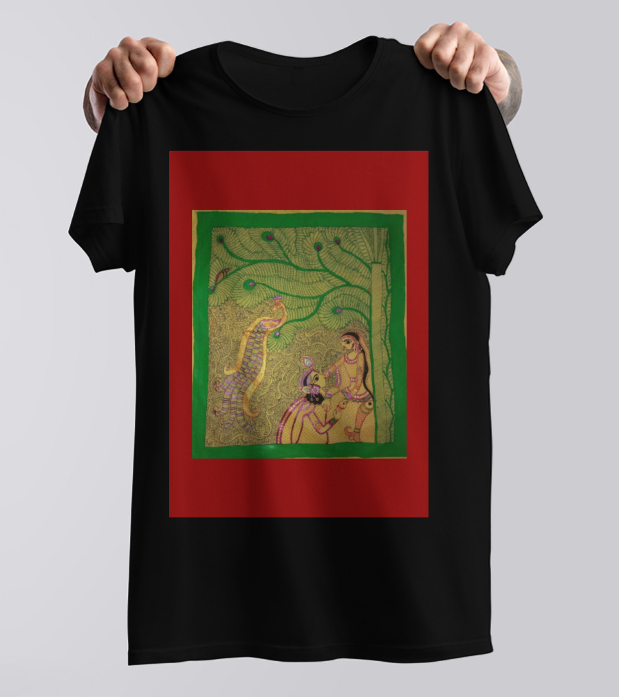 Mithila Art Of India Traditional Folk Style With Nature And Figures T-Shirt