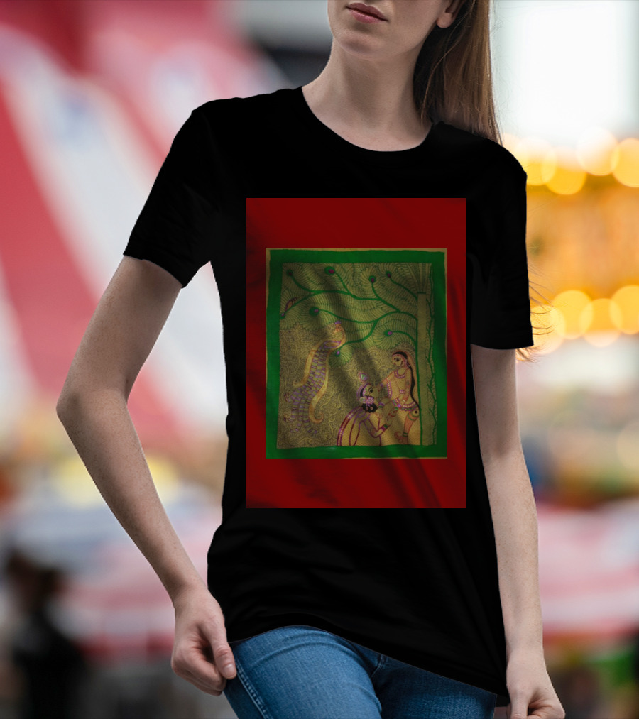 Mithila Art Of India Traditional Folk Style With Nature And Figures T-Shirt