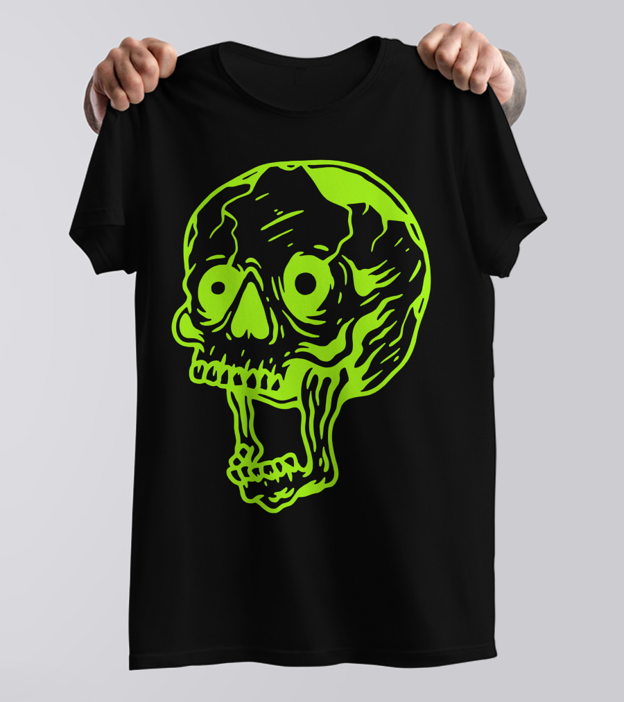 Neon Skull Graphic Art Lime Green Contrast T-Shirt