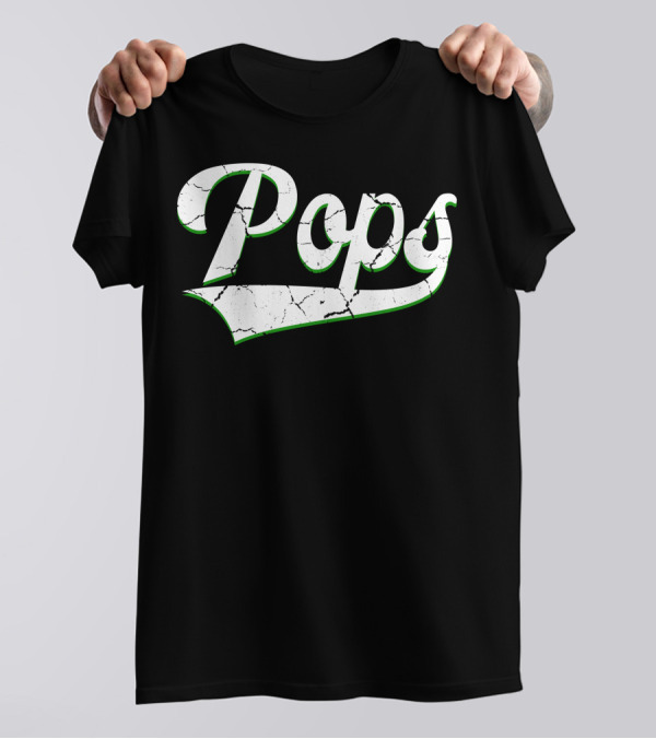 Pops Retro Distressed Vintage Style Text With Green Outline T-Shirt