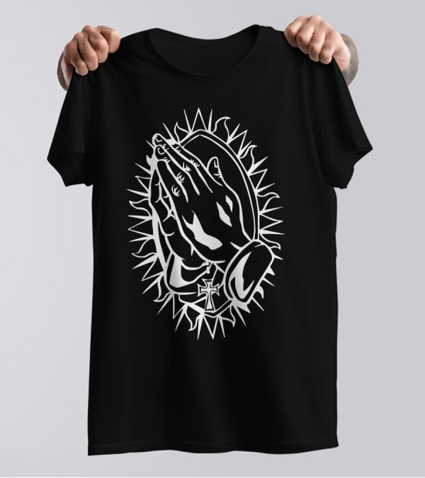 Praying Hands Cross Sunburst Icon Baseball Jersey T-Shirt