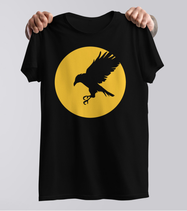 Raven Silhouette Against Yellow Moon Background T-Shirt