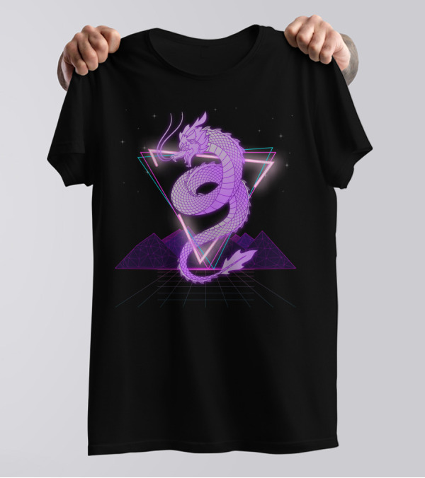 Retro Wave Vaporwave Dragon Neon Aesthetic T-Shirt