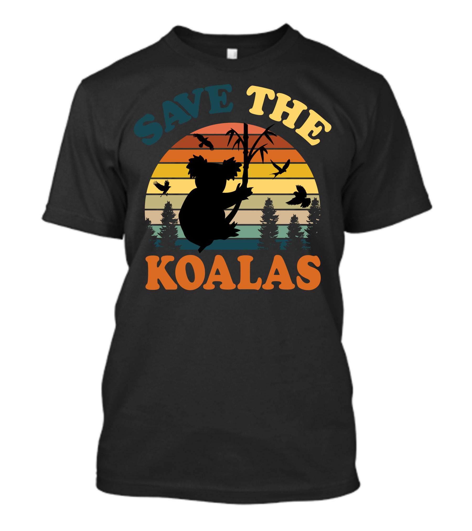 Save The Koalas Sunset Silhouette With Trees And Birds T-Shirt