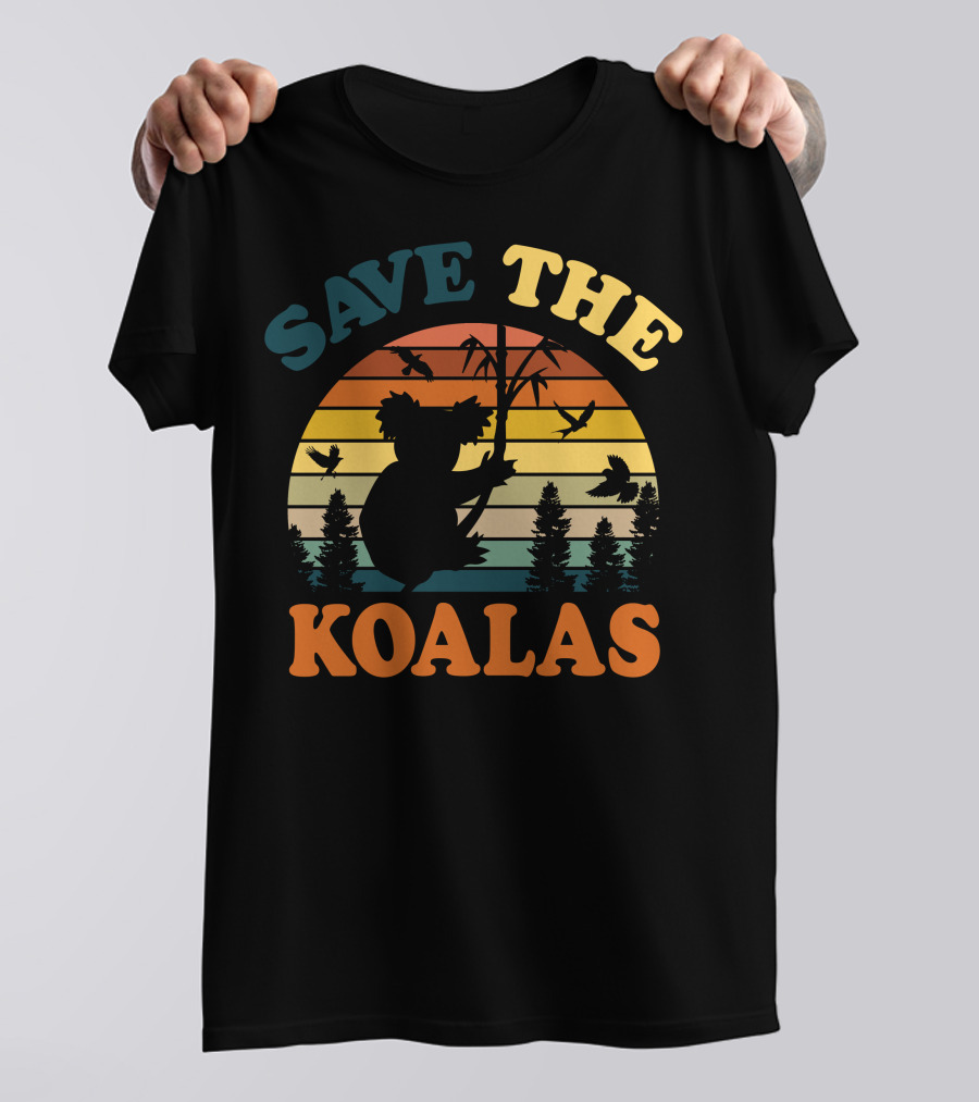 Save The Koalas Sunset Silhouette With Trees And Birds T-Shirt