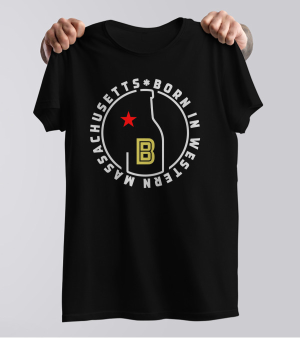 Born In Western Massachusetts Bottle Design With Red Star And Yellow B T-Shirt