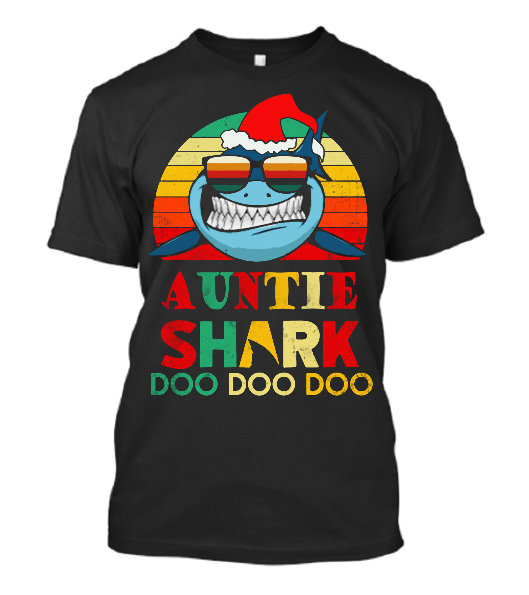 Auntie Shark Christmas Doo Doo Doo Santa Hat T-Shirt