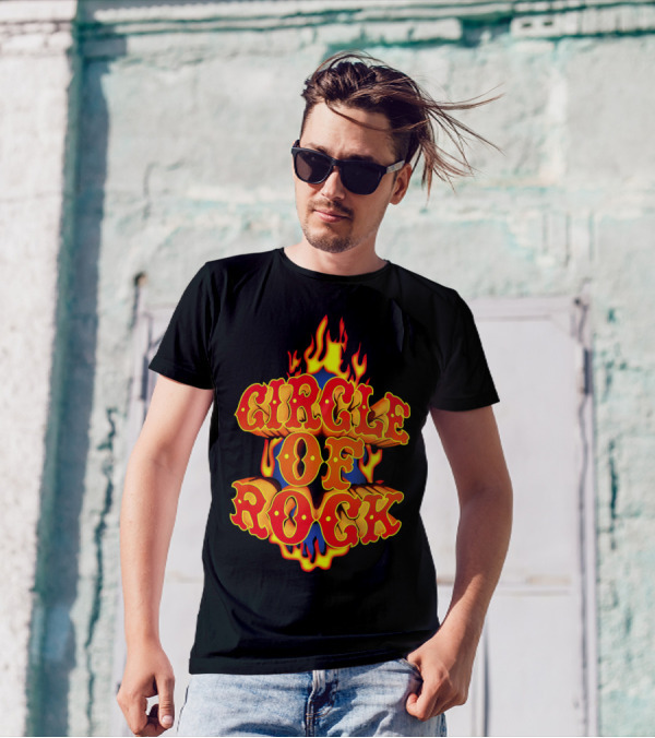 Circle Of Rock Flaming Typography T-Shirt