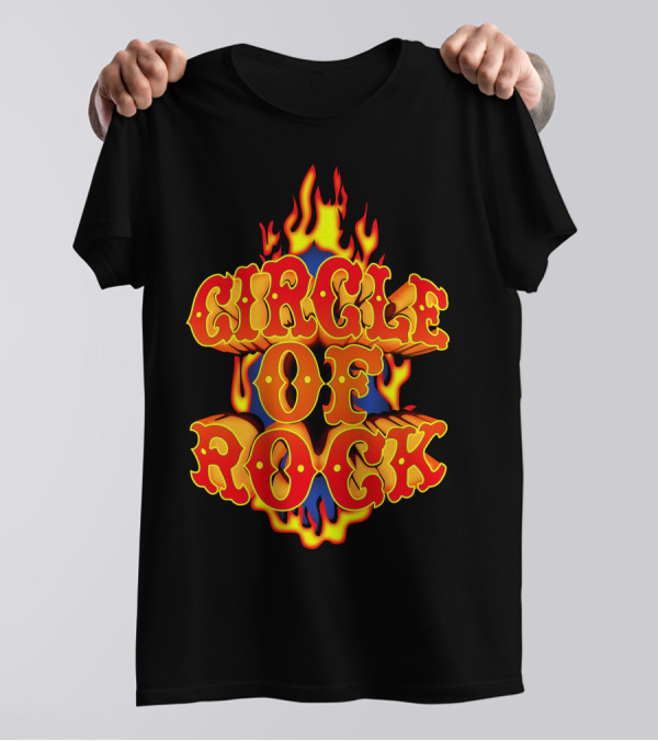Circle Of Rock Flaming Typography T-Shirt