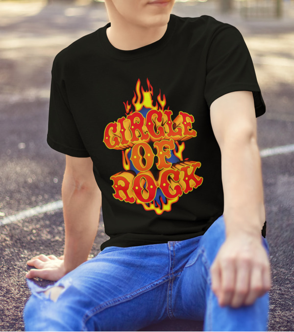 Circle Of Rock Flaming Typography T-Shirt