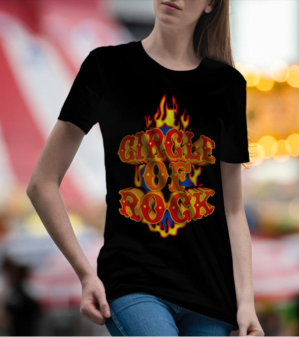 Circle Of Rock Flaming Typography T-Shirt