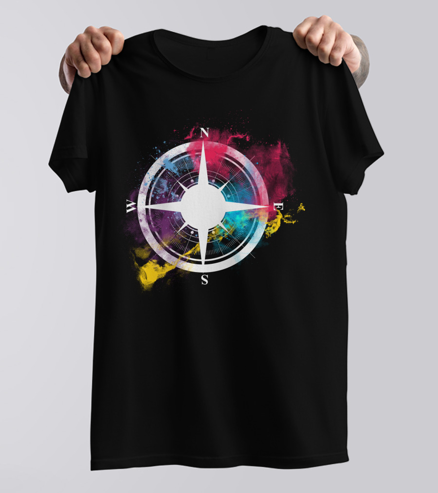 Compass Adventure North South East West Vibrant Color Splash T-Shirt