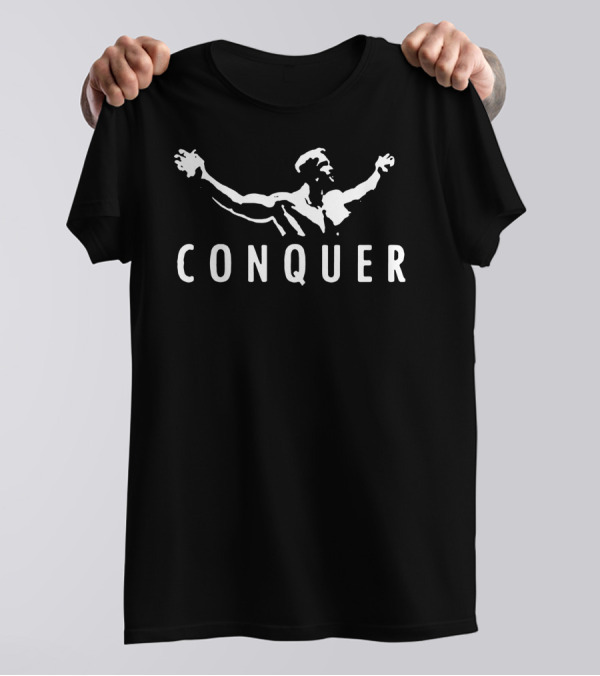Conquer Arnie Bodybuilding Victory Pose T-Shirt
