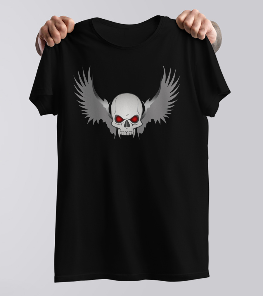 Evil Skull With Red Eyes And Dark Wings T-Shirt