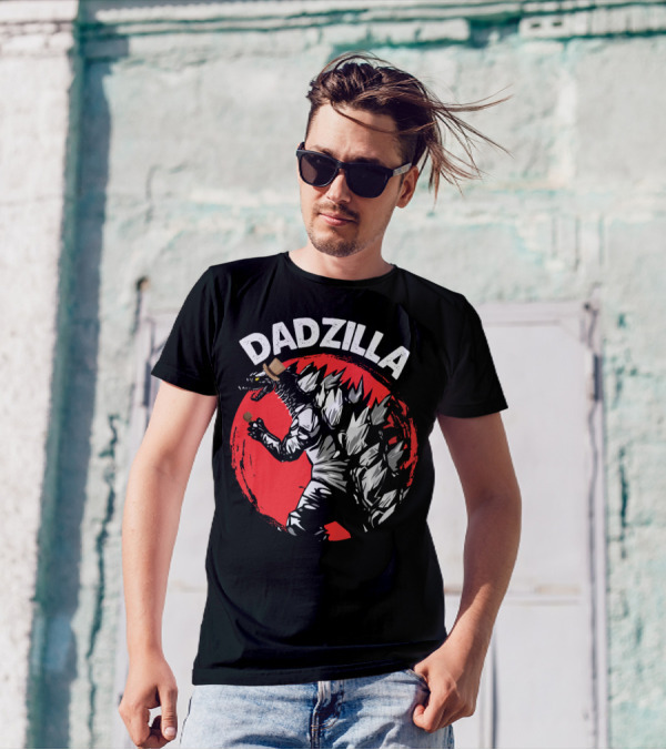 Dadzilla Kaiju Monster Holding Beer With Red Sun Background T-Shirt