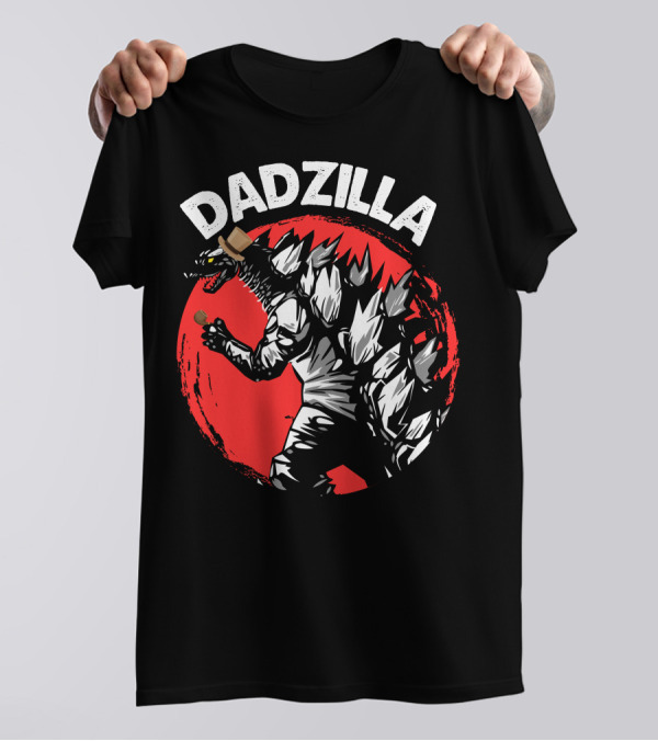 Dadzilla Kaiju Monster Holding Beer With Red Sun Background T-Shirt