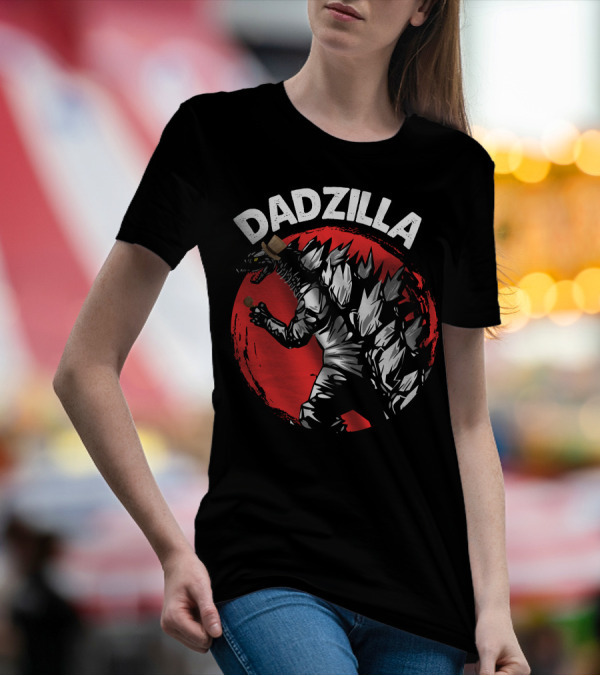 Dadzilla Kaiju Monster Holding Beer With Red Sun Background T-Shirt